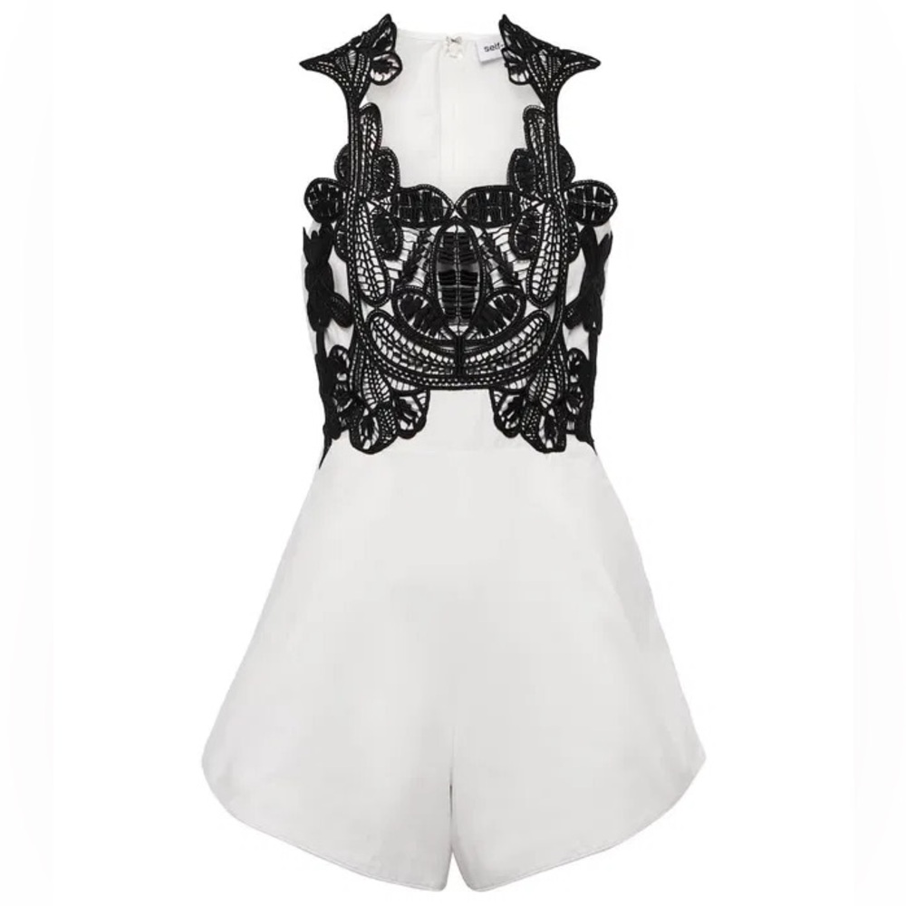 Self Portrait white and black romper dress